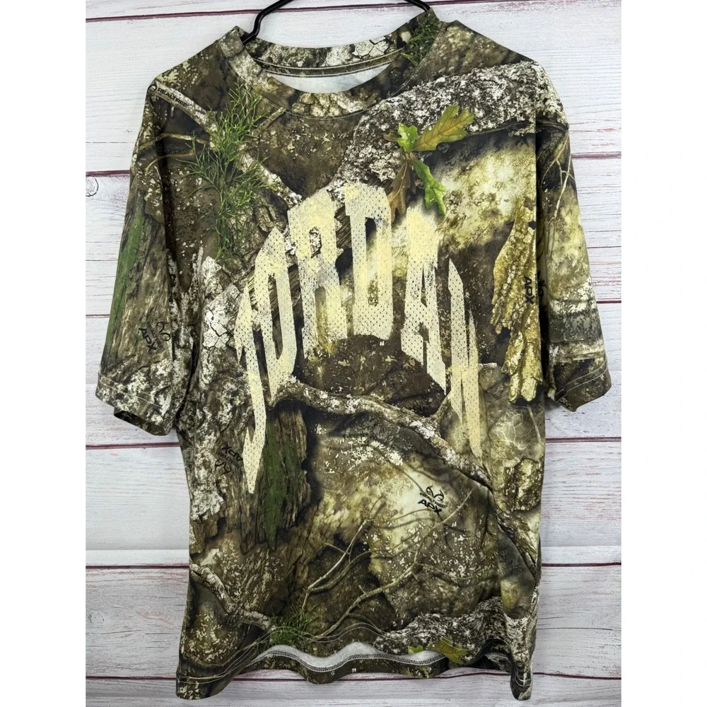 Jordan Realtree APX Camo T-Shirt Mens Medium Green Brown Jumpman Logo Tee